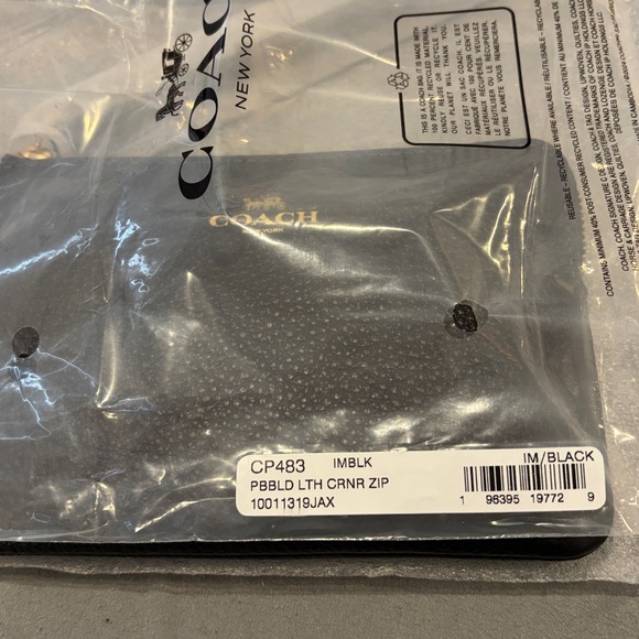 Coach Pebbled Black Wristlet with Gold Logo - Picture 2 of 2